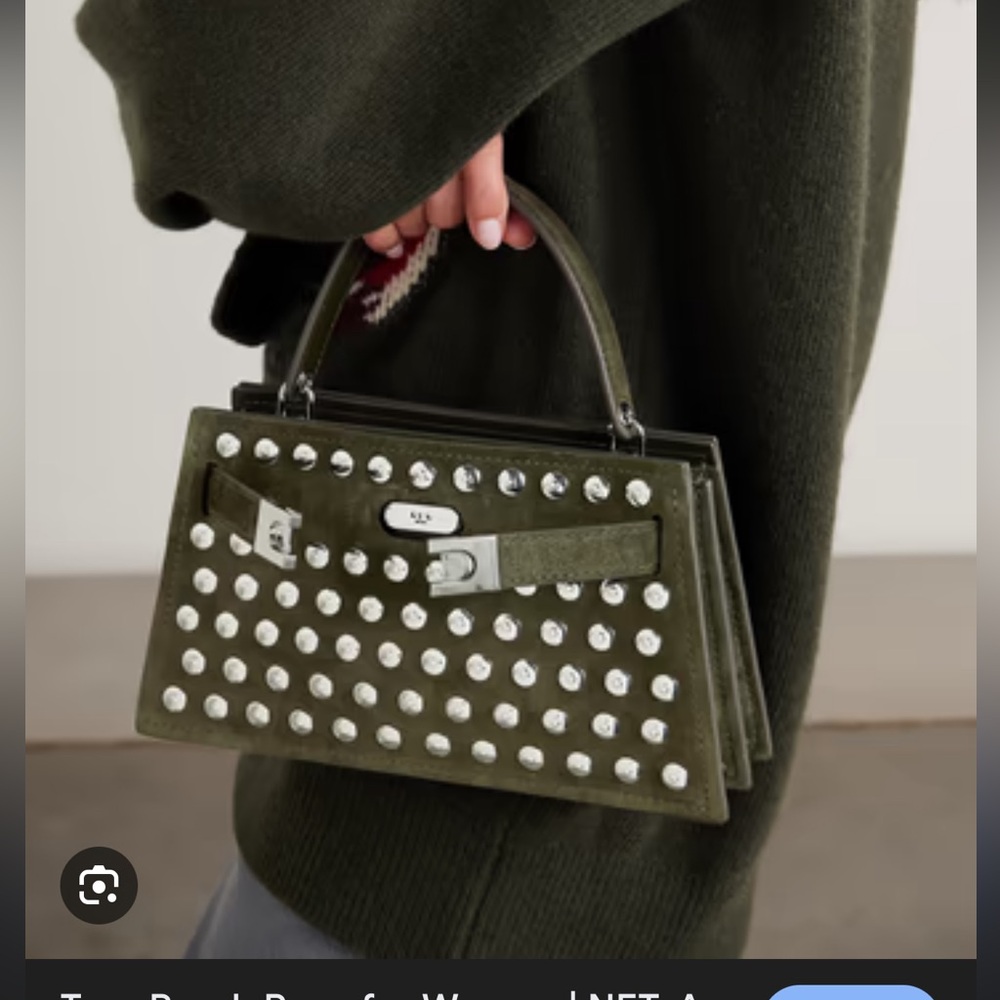 Tory Burch Olive Green  Sued Satchel with Silver Accents - Picture 5 of 11